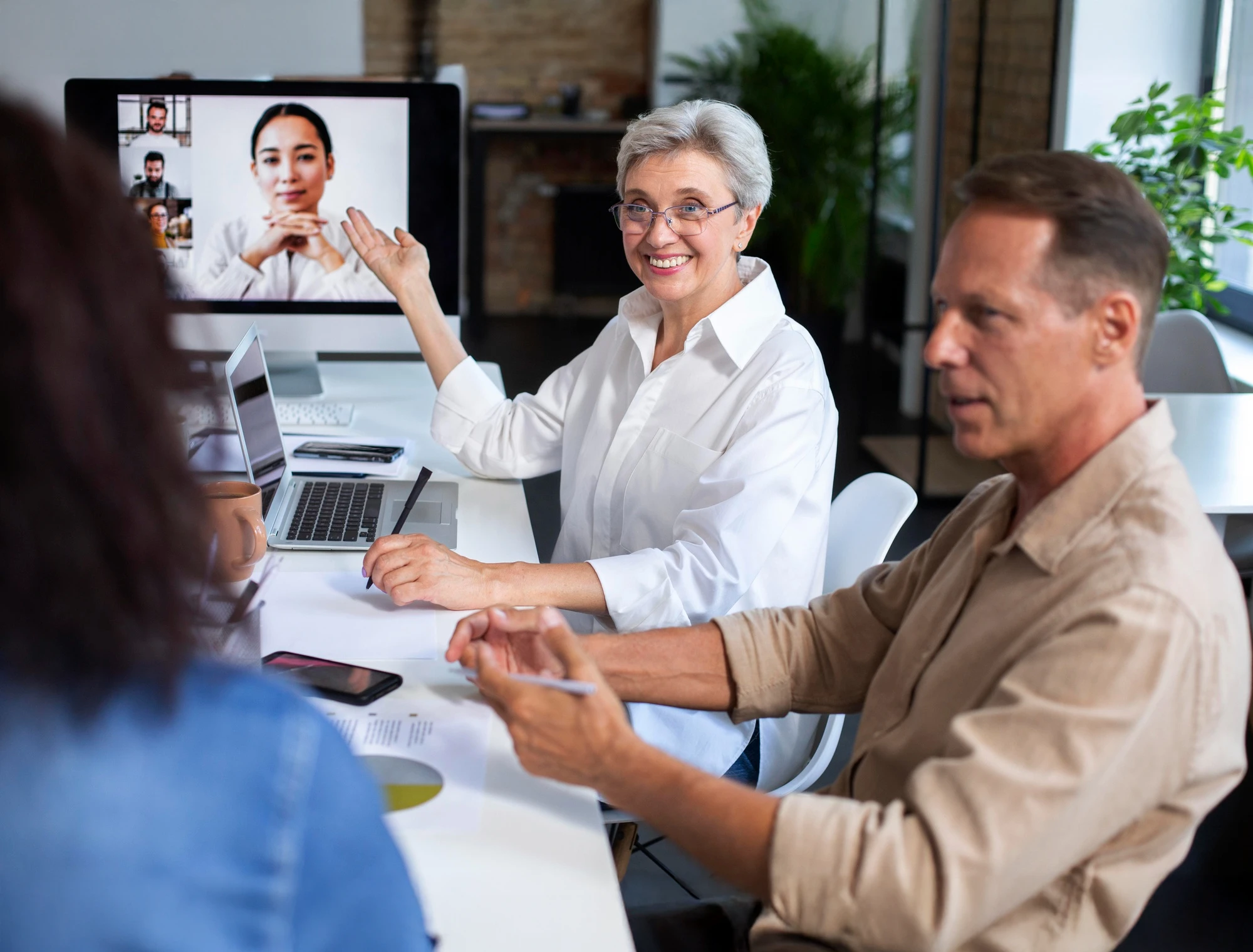 Candidate participating in a remote video interview for an outsourcing position